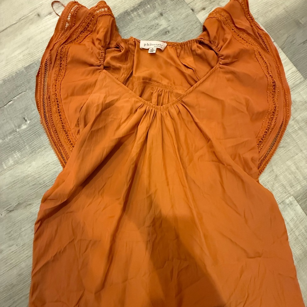 Philosophy‎ Republic Rust Orange Ruffle Flutter Sleeve Blouse - Size S